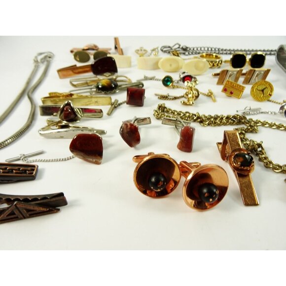 Mens Jewelry Lot Vintage Modern Cufflinks Pocket Watch Tie Clips Etc 30pc - Picture 1 of 16